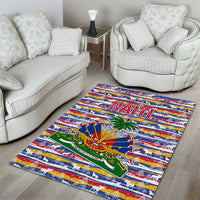 Haiti Christmas Area Rug with Blue Red Yellow Xmas Santa Sleigh and Coat of Arms - Wonder Print Shop