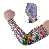Haiti Christmas Arm Sleeves with Blue Red Yellow Xmas Santa Sleigh and Coat of Arms - Wonder Print Shop