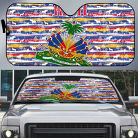 Haiti Christmas Auto Sun Shade with Blue Red Yellow Xmas Santa Sleigh and Coat of Arms - Wonder Print Shop