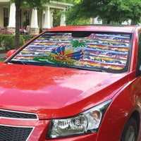 Haiti Christmas Auto Sun Shade with Blue Red Yellow Xmas Santa Sleigh and Coat of Arms - Wonder Print Shop