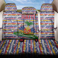 Haiti Christmas Back Car Seat Cover with Blue Red Yellow Xmas Santa Sleigh and Coat of Arms - Wonder Print Shop