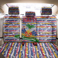 Haiti Christmas Back Car Seat Cover with Blue Red Yellow Xmas Santa Sleigh and Coat of Arms - Wonder Print Shop