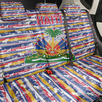 Haiti Christmas Back Car Seat Cover with Blue Red Yellow Xmas Santa Sleigh and Coat of Arms - Wonder Print Shop