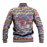 Haiti Christmas Baseball Jacket with Blue Red Yellow Xmas Santa Sleigh and Coat of Arms - Wonder Print Shop