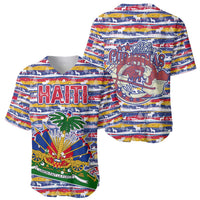 Haiti Christmas Baseball Jersey with Blue Red Yellow Xmas Santa Sleigh and Coat of Arms - Wonder Print Shop