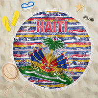 Haiti Christmas Beach Blanket with Blue Red Yellow Xmas Santa Sleigh and Coat of Arms - Wonder Print Shop