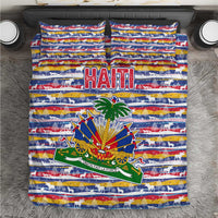 Haiti Christmas Bedding Set with Blue Red Yellow Xmas Santa Sleigh and Coat of Arms - Wonder Print Shop