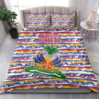 Haiti Christmas Bedding Set with Blue Red Yellow Xmas Santa Sleigh and Coat of Arms - Wonder Print Shop