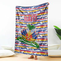Haiti Christmas Blanket with Blue Red Yellow Xmas Santa Sleigh and Coat of Arms - Wonder Print Shop