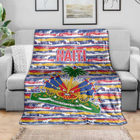 Haiti Christmas Blanket with Blue Red Yellow Xmas Santa Sleigh and Coat of Arms - Wonder Print Shop