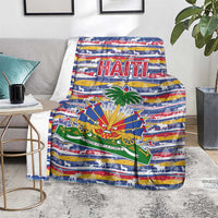 Haiti Christmas Blanket with Blue Red Yellow Xmas Santa Sleigh and Coat of Arms - Wonder Print Shop