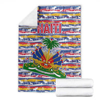 Haiti Christmas Blanket with Blue Red Yellow Xmas Santa Sleigh and Coat of Arms - Wonder Print Shop