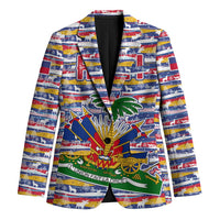 Haiti Christmas Blazer with Blue Red Yellow Xmas Santa Sleigh and Coat of Arms - Wonder Print Shop