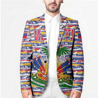 Haiti Christmas Blazer with Blue Red Yellow Xmas Santa Sleigh and Coat of Arms - Wonder Print Shop