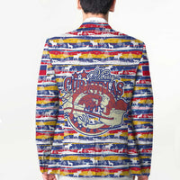 Haiti Christmas Blazer with Blue Red Yellow Xmas Santa Sleigh and Coat of Arms - Wonder Print Shop