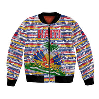 Haiti Christmas Bomber Jacket with Blue Red Yellow Xmas Santa Sleigh and Coat of Arms - Wonder Print Shop