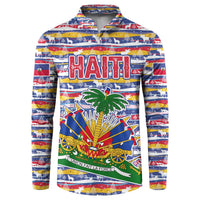 Haiti Christmas Button Sweatshirt with Blue Red Yellow Xmas Santa Sleigh and Coat of Arms - Wonder Print Shop