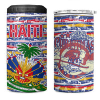 Haiti Christmas 4 in 1 Can Cooler Tumbler with Blue Red Yellow Xmas Santa Sleigh and Coat of Arms - Wonder Print Shop