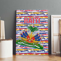 Haiti Christmas Canvas Wall Art with Blue Red Yellow Xmas Santa Sleigh and Coat of Arms - Wonder Print Shop