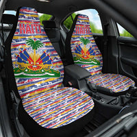Haiti Christmas Car Seat Cover with Blue Red Yellow Xmas Santa Sleigh and Coat of Arms - Wonder Print Shop