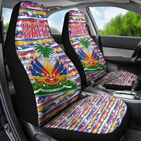 Haiti Christmas Car Seat Cover with Blue Red Yellow Xmas Santa Sleigh and Coat of Arms - Wonder Print Shop