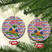 Haiti Christmas Ceramic Ornament with Blue Red Yellow Xmas Santa Sleigh and Coat of Arms - Wonder Print Shop