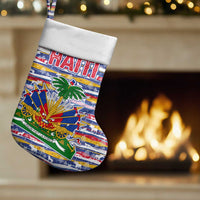 Haiti Christmas Stocking with Blue Red Yellow Xmas Santa Sleigh and Coat of Arms - Wonder Print Shop