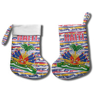 Haiti Christmas Stocking with Blue Red Yellow Xmas Santa Sleigh and Coat of Arms - Wonder Print Shop