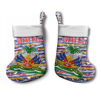 Haiti Christmas Stocking with Blue Red Yellow Xmas Santa Sleigh and Coat of Arms - Wonder Print Shop