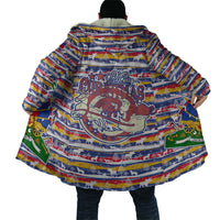 Haiti Christmas Cloak with Blue Red Yellow Xmas Santa Sleigh and Coat of Arms - Wonder Print Shop