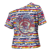 Haiti Christmas Cross Shoulder Shirt with Blue Red Yellow Xmas Santa Sleigh and Coat of Arms - Wonder Print Shop