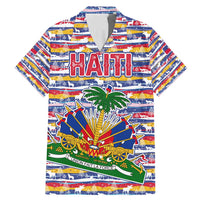 Haiti Christmas Family Matching Mermaid Dress and Hawaiian Shirt with Blue Red Yellow Xmas Santa Sleigh and Coat of Arms - Wonder Print Shop