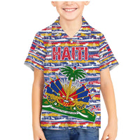 Haiti Christmas Family Matching Mermaid Dress and Hawaiian Shirt with Blue Red Yellow Xmas Santa Sleigh and Coat of Arms - Wonder Print Shop