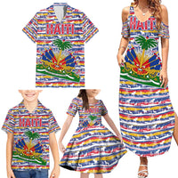 Haiti Christmas Family Matching Summer Maxi Dress and Hawaiian Shirt with Blue Red Yellow Xmas Santa Sleigh and Coat of Arms - Wonder Print Shop