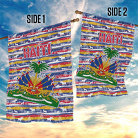 Haiti Christmas Garden Flag with Blue Red Yellow Xmas Santa Sleigh and Coat of Arms - Wonder Print Shop