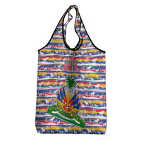 Haiti Christmas Grocery Bag with Blue Red Yellow Xmas Santa Sleigh and Coat of Arms - Wonder Print Shop