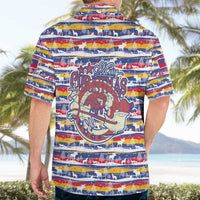 Haiti Christmas Hawaiian Shirt with Blue Red Yellow Xmas Santa Sleigh and Coat of Arms - Wonder Print Shop
