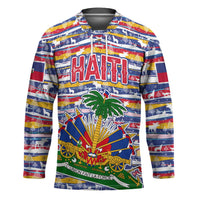 Haiti Christmas Hockey Jersey with Blue Red Yellow Xmas Santa Sleigh and Coat of Arms - Wonder Print Shop