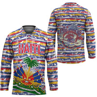 Haiti Christmas Hockey Jersey with Blue Red Yellow Xmas Santa Sleigh and Coat of Arms - Wonder Print Shop