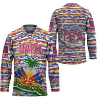 Haiti Christmas Hockey Jersey with Blue Red Yellow Xmas Santa Sleigh and Coat of Arms - Wonder Print Shop