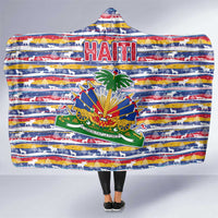 Haiti Christmas Hooded Blanket with Blue Red Yellow Xmas Santa Sleigh and Coat of Arms - Wonder Print Shop
