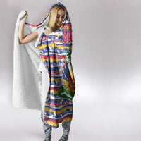 Haiti Christmas Hooded Blanket with Blue Red Yellow Xmas Santa Sleigh and Coat of Arms - Wonder Print Shop