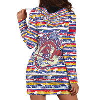 Haiti Christmas Hoodie Dress with Blue Red Yellow Xmas Santa Sleigh and Coat of Arms - Wonder Print Shop