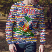 Haiti Christmas Ugly Christmas Sweater with Blue Red Yellow Xmas Santa Sleigh and Coat of Arms - Wonder Print Shop