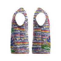 Haiti Christmas Knitted V-Neck Vest with Blue Red Yellow Xmas Santa Sleigh and Coat of Arms - Wonder Print Shop