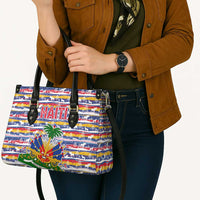 Haiti Christmas Leather Bag with Blue Red Yellow Xmas Santa Sleigh and Coat of Arms - Wonder Print Shop