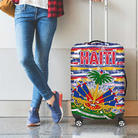 Haiti Christmas Luggage Cover with Blue Red Yellow Xmas Santa Sleigh and Coat of Arms - Wonder Print Shop