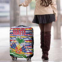 Haiti Christmas Luggage Cover with Blue Red Yellow Xmas Santa Sleigh and Coat of Arms - Wonder Print Shop