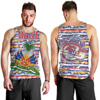 Haiti Christmas Men Tank Top with Blue Red Yellow Xmas Santa Sleigh and Coat of Arms - Wonder Print Shop