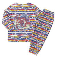 Haiti Christmas Pajama Set with Blue Red Yellow Xmas Santa Sleigh and Coat of Arms - Wonder Print Shop